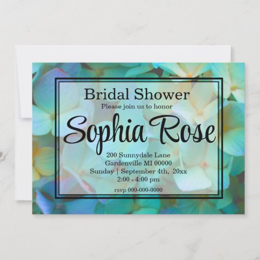 Blauwgroen blauw geel roze hortensia's kaart (Voorkant)