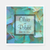 Blauwgroen blauw geel roze hortensia's servet (Voorkant)