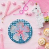 Blauwgroen blauw gekleurd met Hibiscus Papieren Bordje (Feest)