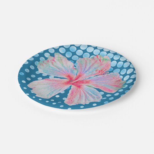 Blauwgroen blauw gekleurd met Hibiscus Papieren Bordje (Gekanteld)
