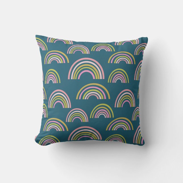Blauwgroen blauw geometrisch regenboogpatroon beve kussen (Voorkant)