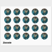 Blauwgroen blauw gepersonaliseerd glitter monogram ronde sticker (Vel)
