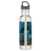 Blauwgroen blauw gepersonaliseerd glitter monogram waterfles  (Achterkant)