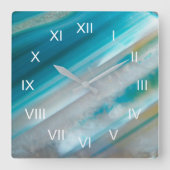 Blauwgroen blauw geschuurd Agate met Romeinse Nume Vierkante Klok (Voorkant)