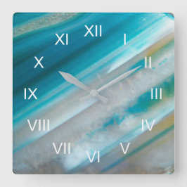 Blauwgroen blauw geschuurd Agate met Romeinse Nume Vierkante Klok