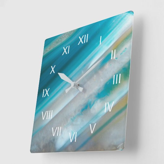 Blauwgroen blauw geschuurd Agate met Romeinse Nume Vierkante Klok (Hoek)