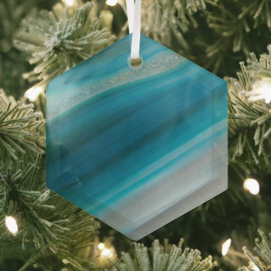 Blauwgroen blauw-geschuurd Agate Patroon Glas Ornament (Insitu)