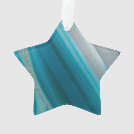 Blauwgroen blauw-geschuurd Agate Patroon Ornament (achterkant)