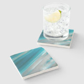 Blauwgroen blauw-geschuurd Agate Patroon Stenen Onderzetter (Zijkant)