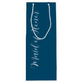 Blauwgroen blauw gestileerd script Maid of Honor Wijn Cadeautas (Achterkant)