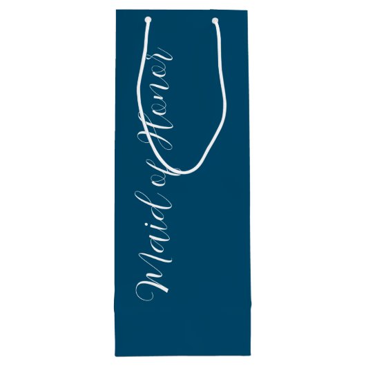 Blauwgroen blauw gestileerd script Maid of Honor Wijn Cadeautas (Achterkant)
