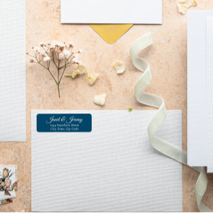 Blauwgroen blauw gestileerde naam bruiloft retour  etiket