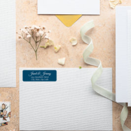 Blauwgroen blauw gestileerde namen bruiloft retour etiket