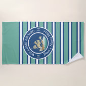 Blauwgroen blauw gestreepte nautische bootnaam zei strandlaken (Voorkant)