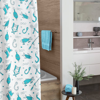 Blauwgroen blauw Gevist naadloos patroonmonogramme Douchegordijn