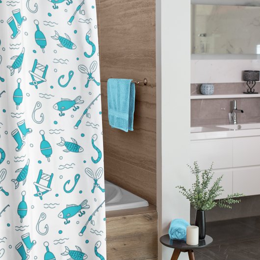 Blauwgroen blauw Gevist naadloos patroonmonogramme Douchegordijn