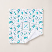 Blauwgroen blauw Gevist naadloze patroonmonogramme Bad Handdoek (Wasdoekje)