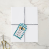 Blauwgroen Blauw Gingham Glitter Ballons Verjaard Cadeaulabel (Met Touw)