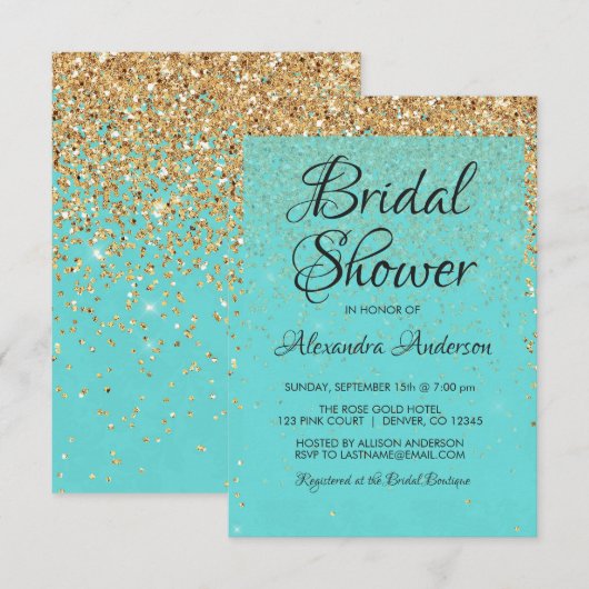 Blauwgroen Blauw Girly Glitter Sparkle Vrijgezelle Kaart (Voorkant / Achterkant)