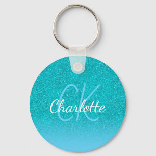 Blauwgroen blauw glitter aqua groene monogram init sleutelhanger