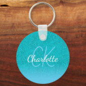 Blauwgroen blauw glitter aqua groene monogram init sleutelhanger (Voorkant)
