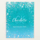 Blauwgroen blauw glitter aqua groene naam 2026 planner (Voorkant)