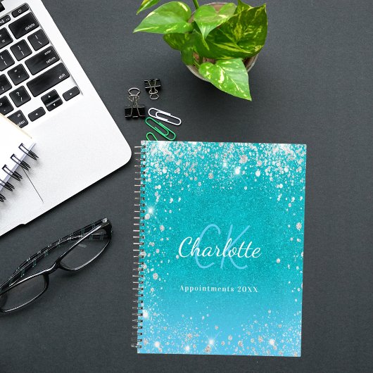 Blauwgroen blauw glitter aqua groene naam 2026 planner