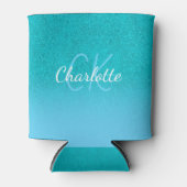 Blauwgroen blauw glitter aqua zee groen monogram blikjeskoeler (Voorkant)