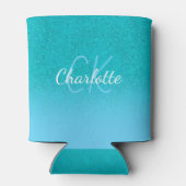 Blauwgroen blauw glitter aqua zee groen monogram blikjeskoeler (Achterkant)