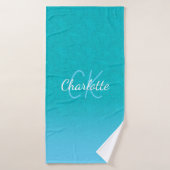 Blauwgroen blauw glitter aqua zee groen monogram i badhanddoek (Badhanddoek)