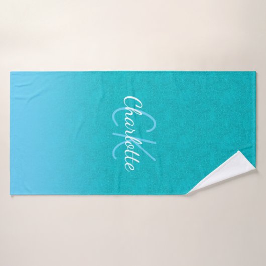 Blauwgroen blauw glitter aqua zee groen monogram i badhanddoek (Badhanddoek)