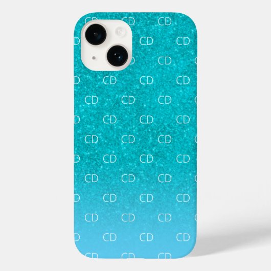 Blauwgroen blauw glitter aqua zee groen monogram i Case-Mate iPhone case (Achterkant)