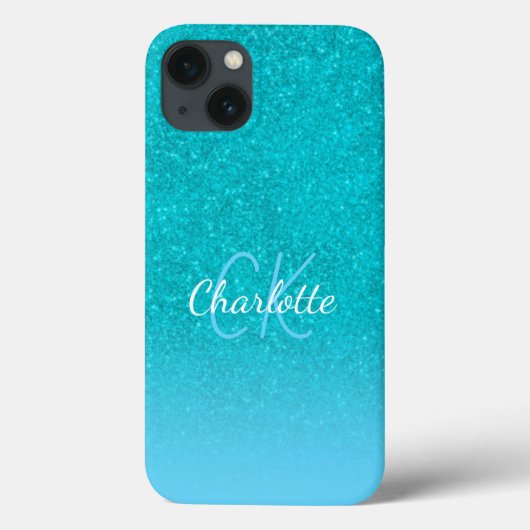 Blauwgroen blauw glitter aqua zee groen monogram i Case-Mate iPhone case (Achterkant)