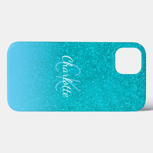 Blauwgroen blauw glitter aqua zee groen monogram i Case-Mate iPhone case (Achterkant (horizontaal))