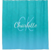 Blauwgroen blauw glitter aqua zee groen monogram i douchegordijn (Voorkant)