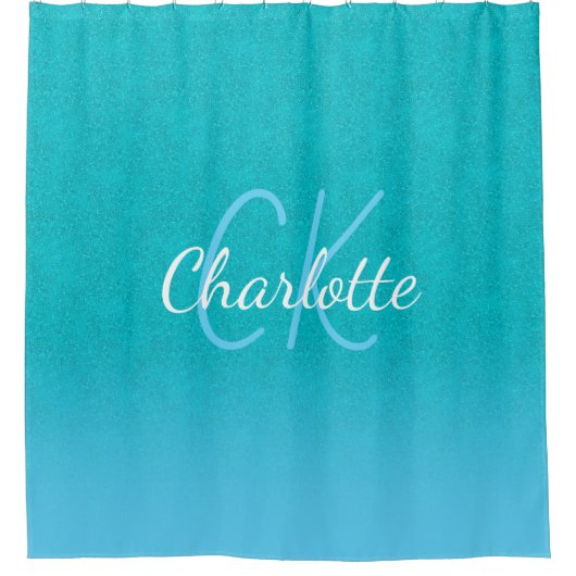 Blauwgroen blauw glitter aqua zee groen monogram i douchegordijn (Voorkant)