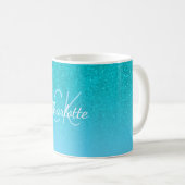 Blauwgroen blauw glitter aqua zee groen monogram i koffiemok (Voorkant rechts)