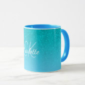 Blauwgroen blauw glitter aqua zee groen monogram i mok (Voorkant rechts)
