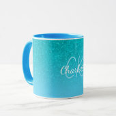 Blauwgroen blauw glitter aqua zee groen monogram i mok (Voorkant links)