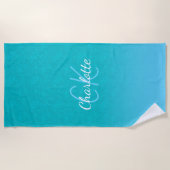 Blauwgroen blauw glitter aqua zee groen monogram i strandlaken (Voorkant)
