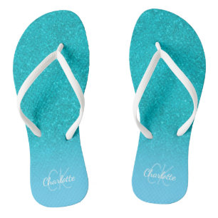 Blauwgroen blauw glitter aqua zee groen monogram i teenslippers