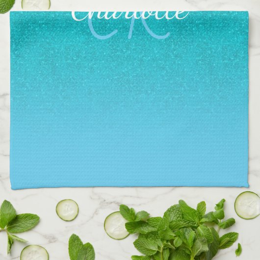 Blauwgroen blauw glitter aqua zee groen monogram i theedoek (Gevouwen)