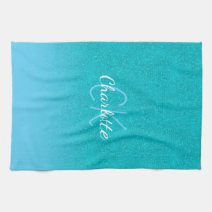 Blauwgroen blauw glitter aqua zee groen monogram i theedoek