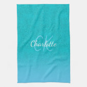 Blauwgroen blauw glitter aqua zee groen monogram i theedoek (Verticaal)