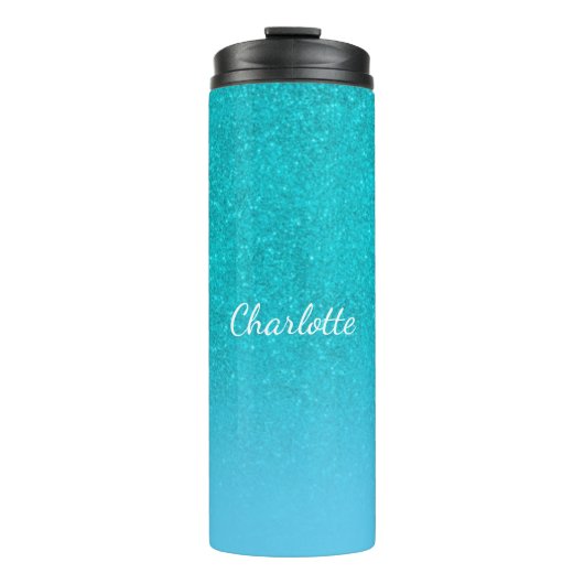 Blauwgroen blauw glitter aqua zee groen monogram i thermosbeker (Voorkant)