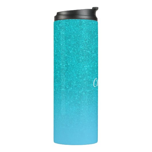 Blauwgroen blauw glitter aqua zee groen monogram i thermosbeker (Gedraaid links)