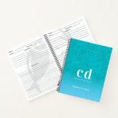 Blauwgroen blauw glitter aqua zee groen monogram notitieboek (Binnen)