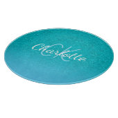 Blauwgroen blauw glitter aqua zee groen monogram snijplank (Hoek)