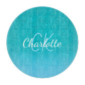 Blauwgroen blauw glitter aqua zee groen monogram snijplank (Voorkant)