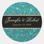 Blauwgroen Blauw Glitter Bruiloft Sticker (Voorkant)
